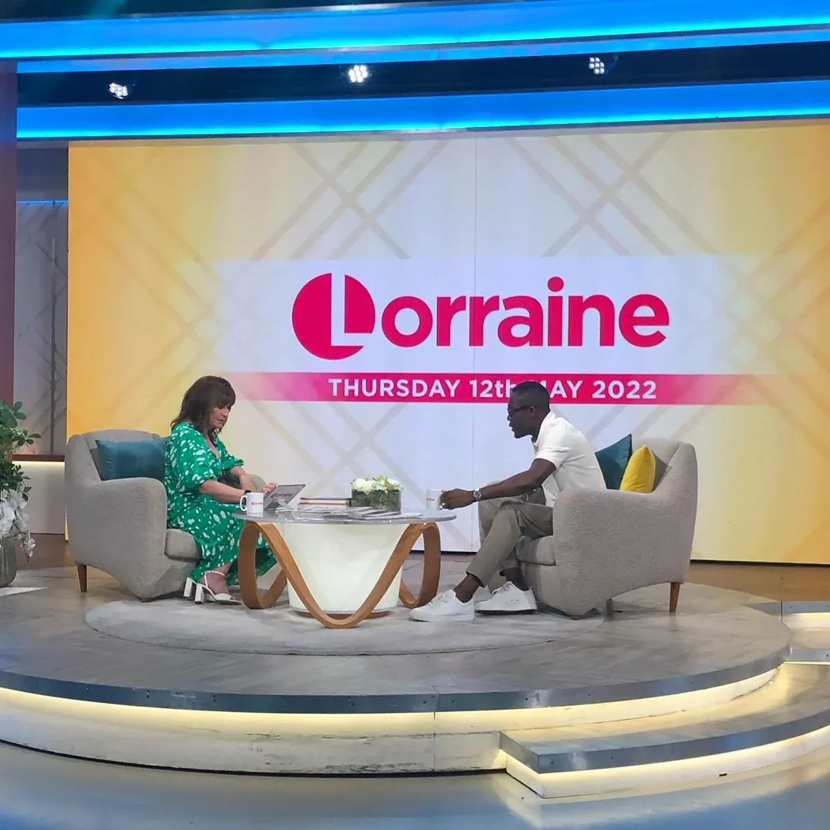 Peter being interviewed by Lorraine Kelly on the Lorraine set